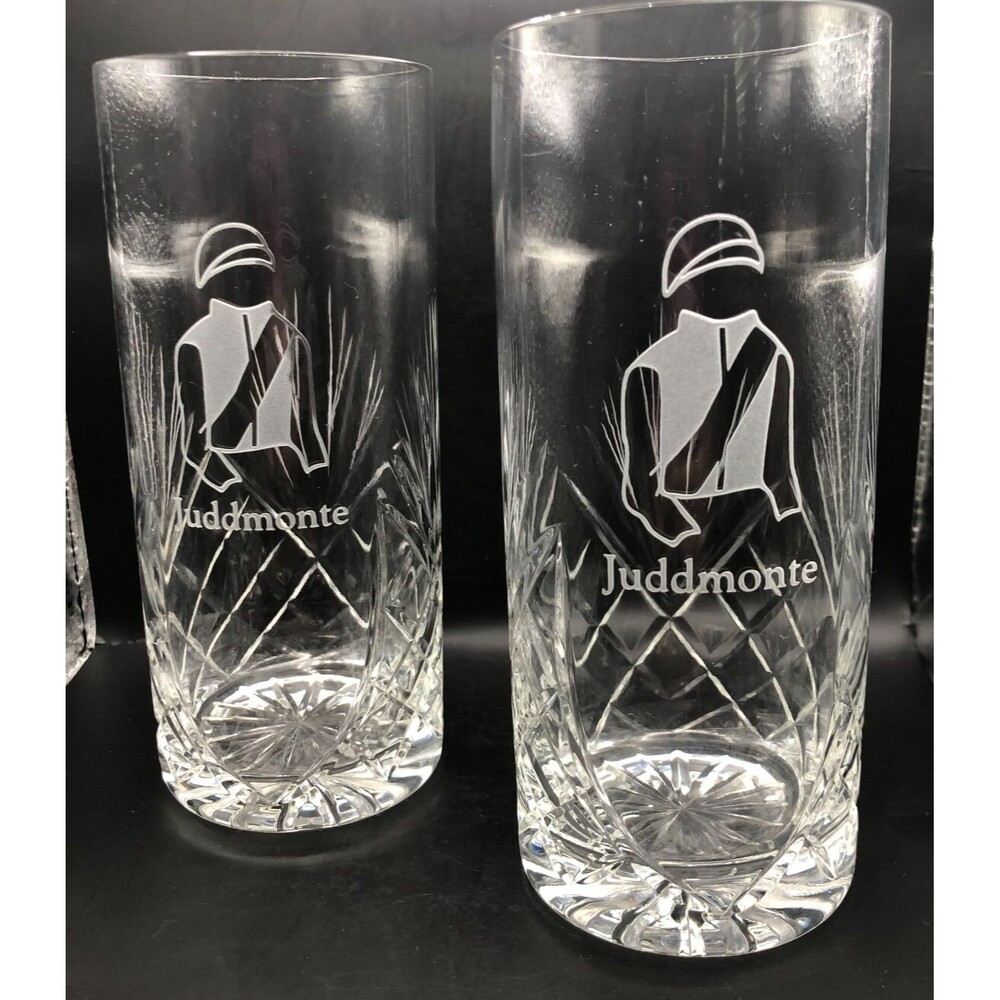 Juddmonte Farms Glass Set of 2 Etched Jockey Silks Thoroughbred Horse Racing